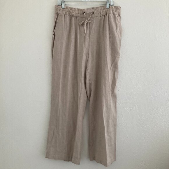Naturals d&co Linen Blend Wide Leg Pull On Pants Flax Tan Beach Lagenlook MP - Picture 1 of 8